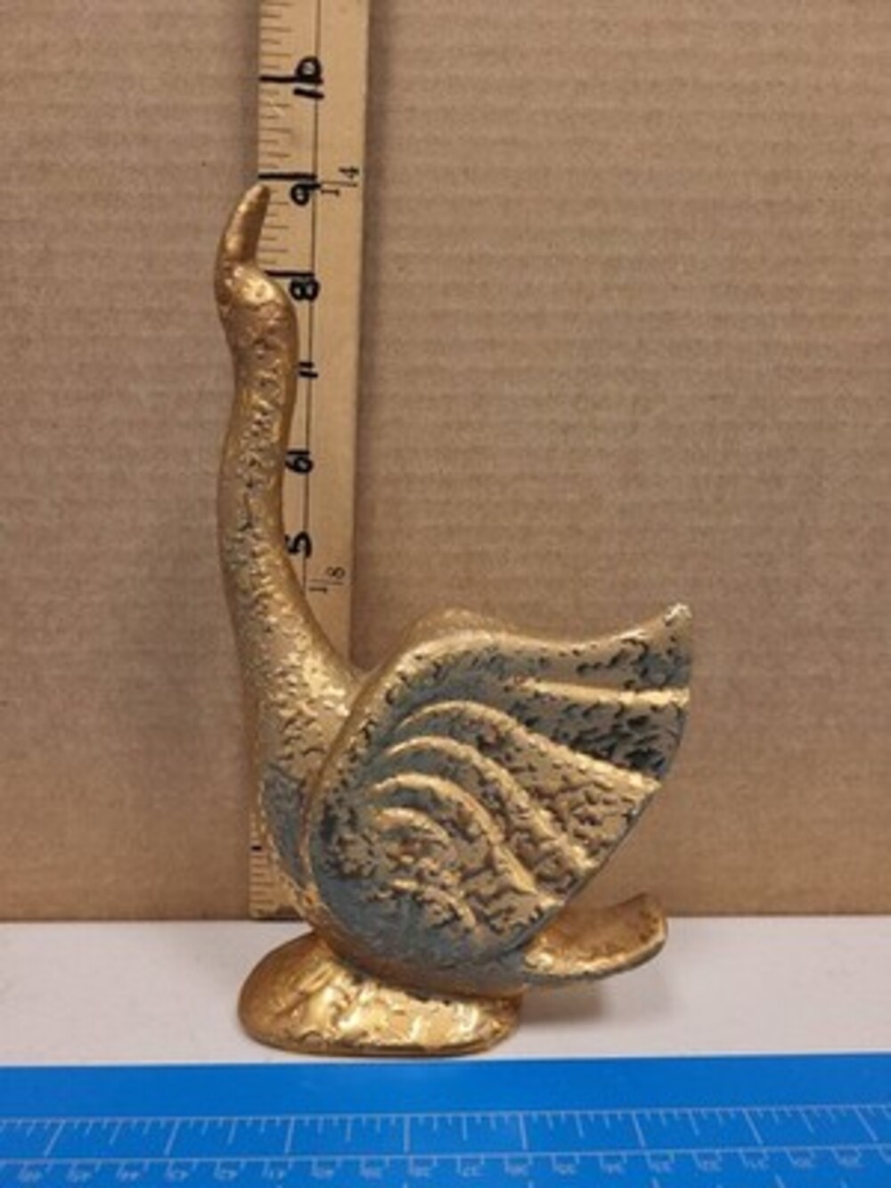 Vintage Swan Figurine Gold Tone Metal Bird Statue Home Decor Display Collectible